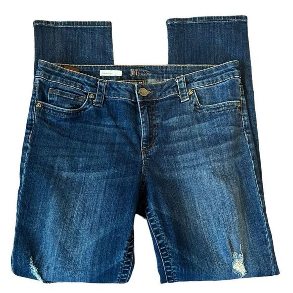 Kut From The Kloth Distressed Classic Straight Leg Dark Wash Jeans Size 14 - Picture 2 of 9